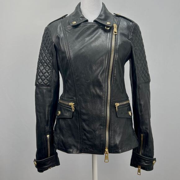 Burberry Brit  Quilted Remmington Lamb Leather Biker Jacket, Sz 6 - Picture 7 of 14